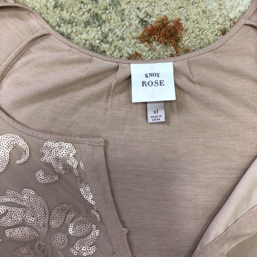 Knox Rose Blouse Beige Sequins V Neck Tunic Shirt Peasant Bohemian XL. - Picture 4 of 6
